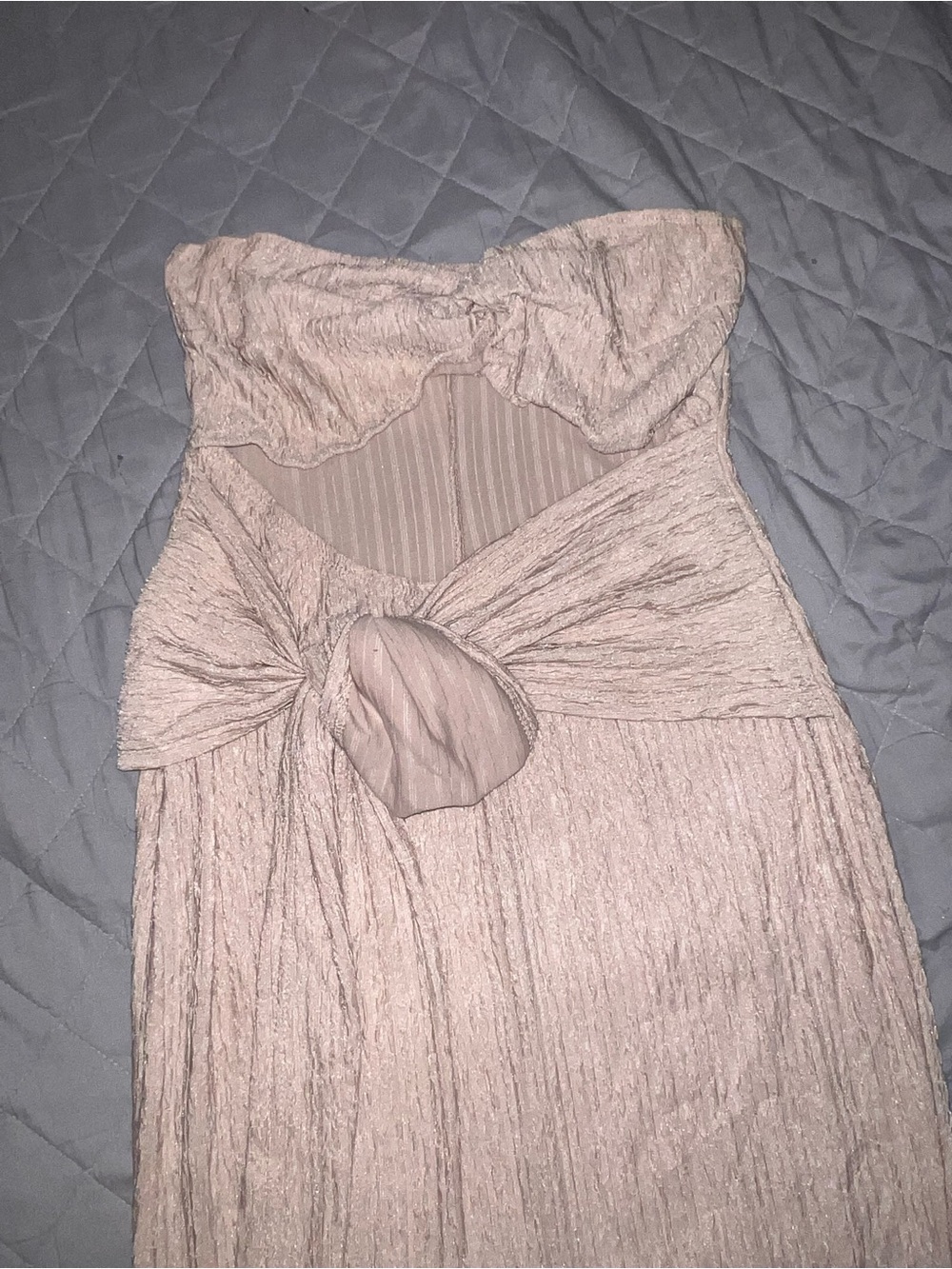 Strapless Blush Pink Tie-Front Evening Dress